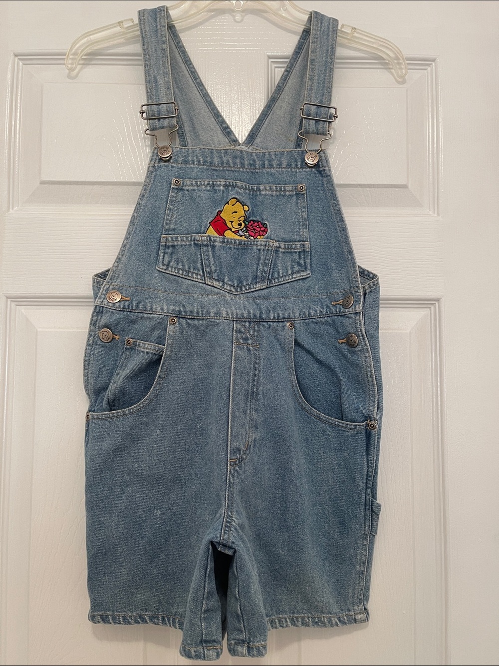 Disney Blue Denim Winnie the Pooh Short Overalls, size 10